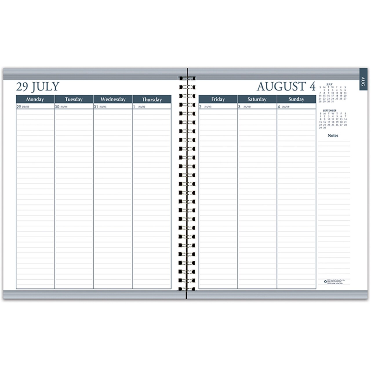 Monthly And Weekly Academic Calendar Planner, Black Suede Like Cover, 12 Months July-August, 7" X 9"